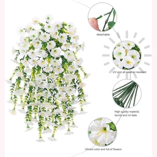 Artificial Hanging Flowers 2-pack, UV-resistant Morning Glory Vines 75 cm White white