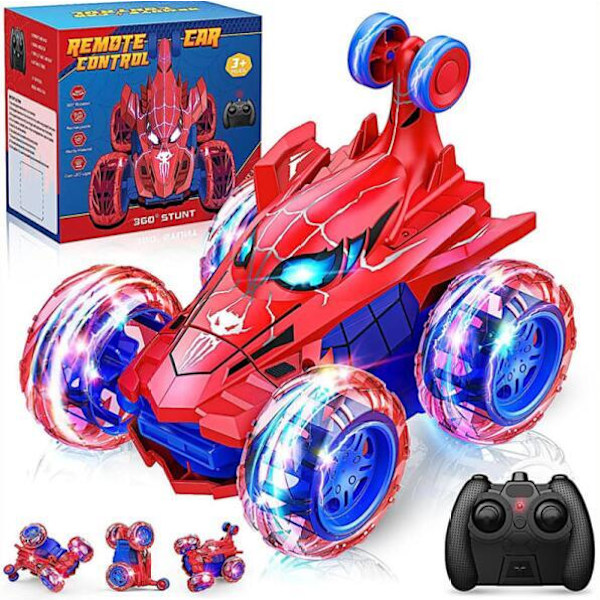 Spiderman Fjernstyrt Bil RC Biler Leksaker, Ladbar Stunt RC Bil med 360 Graders Svinger 4WD Hjul Lys