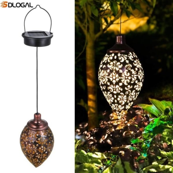 Hängande solcellslampor, solcells-LED-lampa för trädgård, hängande utomhus vattentät metalllampa.