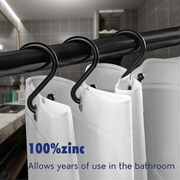 12 Pcs Rust-Resistant Metal Shower Curtain Hooks S-Shaped Hooks Compatible with Shower Curtains, Kitchen Utensils, Clothes, Towels, Black