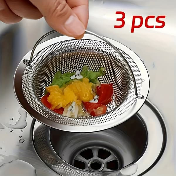 3-pakning silkurv i rustfritt stål med håndtak, rustbestandig nettingfilter silver pure 3 pcs