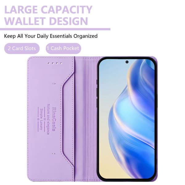 Samsung Galaxy S26 5G Case with Double Foldable Magnetic Suction Function in RFID Leather Ljuslila