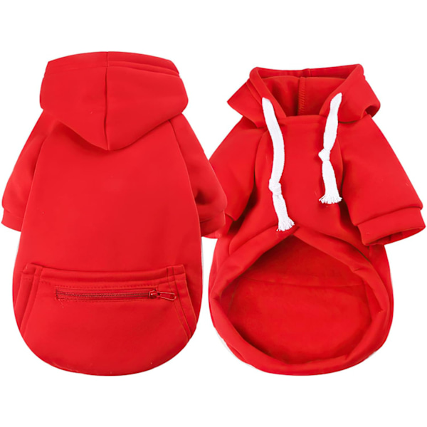 Hundekatte Hundefleece Lille Hundemode Hvalpesweatshirt med Frugt Snack Lynlås Lomme Hundekatte Snøretrøje (Rød, L) Red L