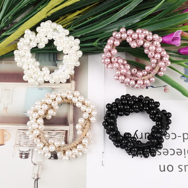 4 stk. perlehårbånd, elastiske hårbånd, hestehaldeholdere, scrunchies, strammende hårringe til kvinder
