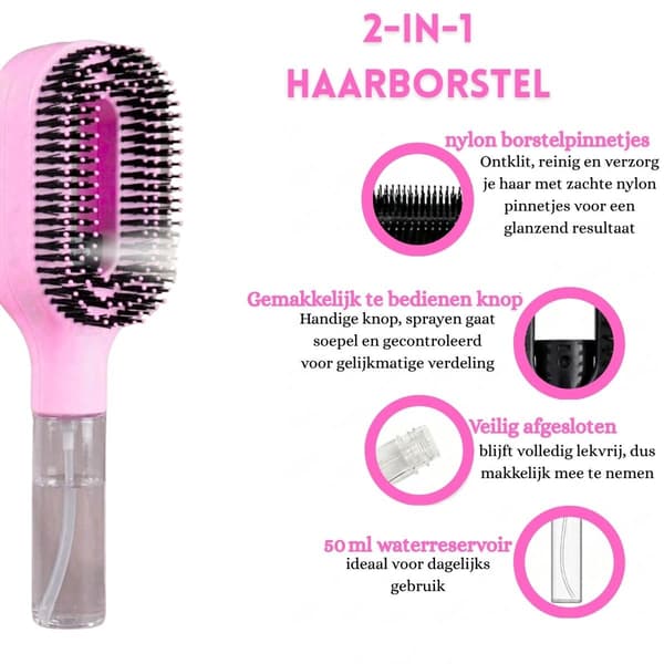 2-i-1 spray-hårbørste udredningsbørste med vandbeholder til krøllet og glat hår lyserød hårbørste med vanddispenser
