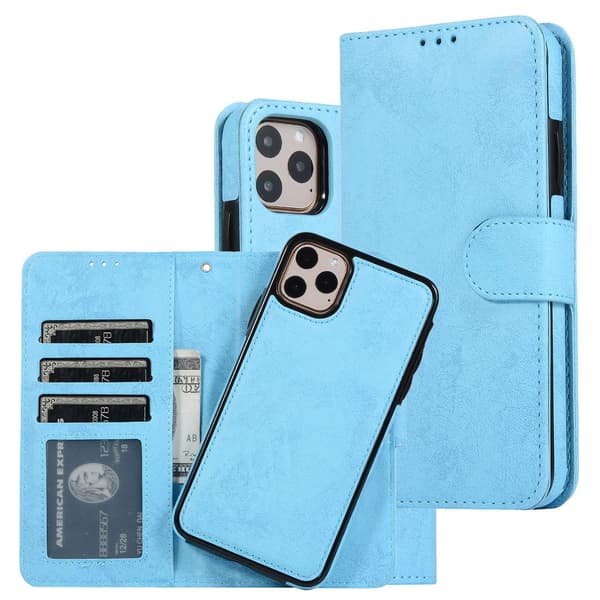 Etui til iPhone 13 mini, himmelblåt retro magnetisk 2-i-1 pung-etui med kortholder