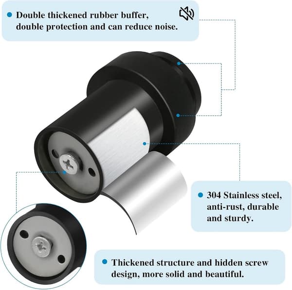 Dørstopper 2 stk svart 6x4x4cm, dørbuffer for innendørs og utendørs bruk