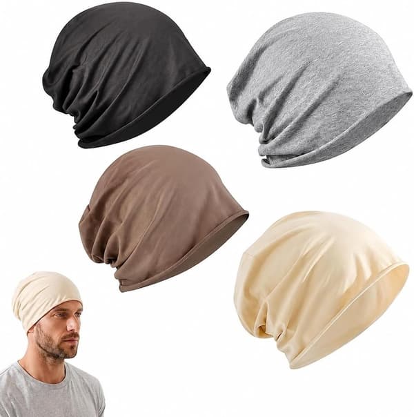 Slouchy hue 4 stk. tynd bomulds sovehætte til kemo, åndbar elastisk unisex til daglig sport