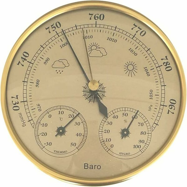 Barometer, værstasjon med barometer og hygrometertermometer, 3 i 1 veggmontert analog værstasjon, for innendørs og utendørs