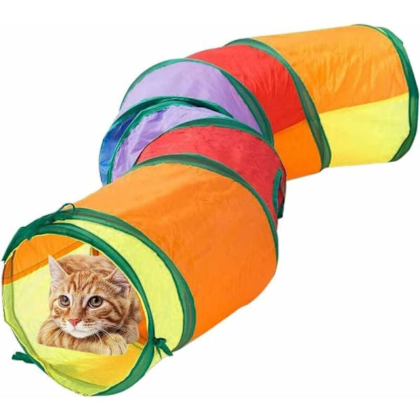Sammenfoldelig pop-up katte tunnel, interaktivt legetøjsslange med bold indeni, sæt til kattelegetøj til store katte og andre små dyr (flerfarvet)