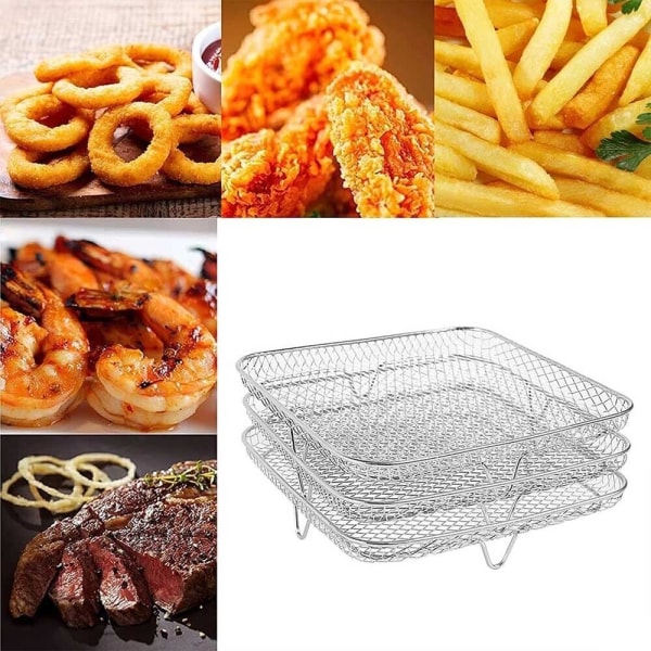 Airfryer Stativ Tre Lag Stablebar Dehydrator Rustfritt Stål