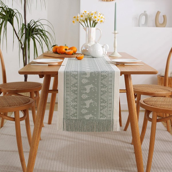 Håndlaget frynsete bordløper amerikansk jacquard bordløper duk bordduk kommodetrekk håndkle dekorativ støvtett duk spinning spinning 33*160CM