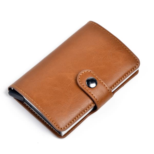 RFID-Secure Card Holder, Ejects 6 Cards with Leather Jacket and Bill Compartment Brun brown