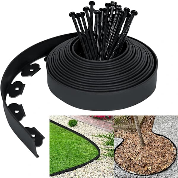 HA~10m Plastic Edging - Flexible Garden Edging with 30 Anchors, Decorative Edging for Garden Lawn