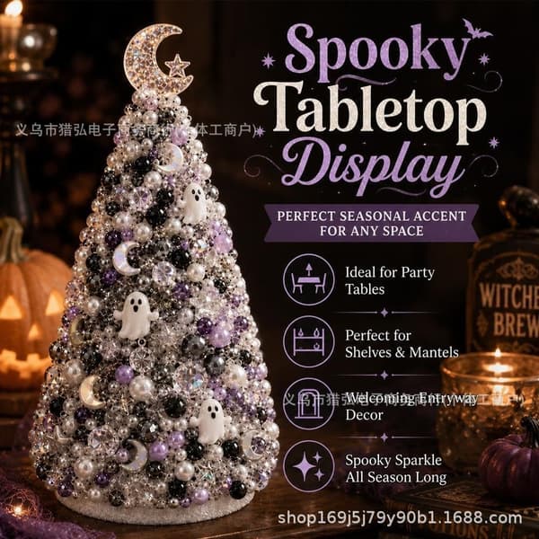 DIY Beaded Halloween Tree Craft Kit, Creative Decoration Set for Kids and Adults, 8 Spooky Themes D