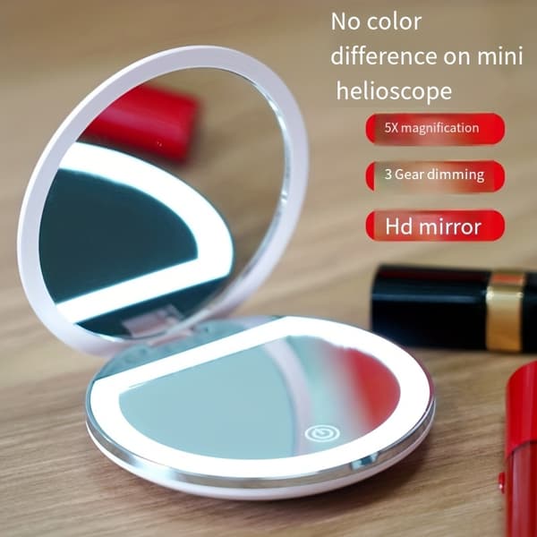USB Genopladeligt LED Makeupspejl med 2X & 5X Forstørrelse, 3 Lysniveauer Vit 2X
