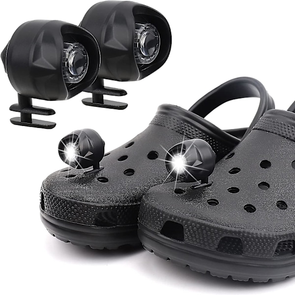 Ljus för Crocs 2-pack, strålkastare ficklampor fäste för Crocs, strålkastare lampor ficklampor för Crocs, charm tillbehör för (svart)