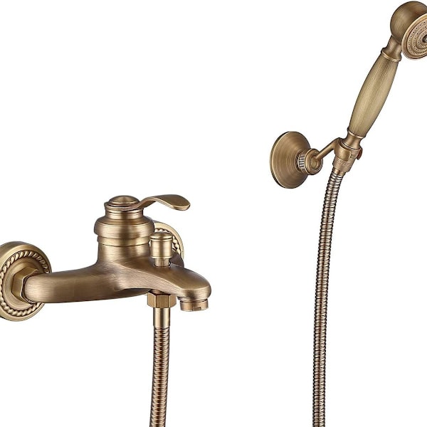 Badekararmatur med håndbruser Bruserarmatur Antik messing Finish Væghængt med Ha