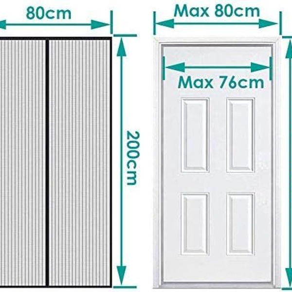 Magnetisk myggenet til dør, 80 x 200 cm, magnetisk KLB