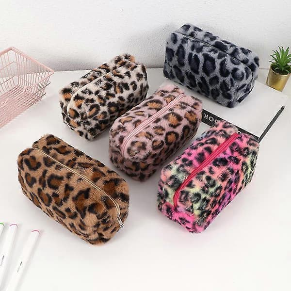 【BQ】Multifunctional Pencil Case with Neon Leopard Pattern - Rainbow Organizer for School, Travel, Cosmetics, and Keys