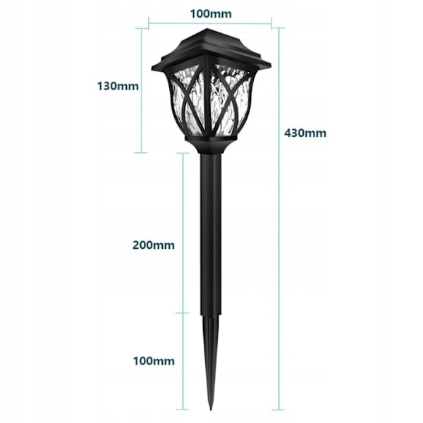 Sett med 2 solcellelamper, LED-lampe, hage, svart