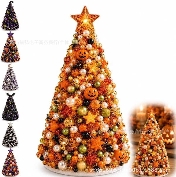 DIY Beaded Halloween Tree Craft Kit, Creative Decoration Set for Kids and Adults, 8 Spooky Themes C