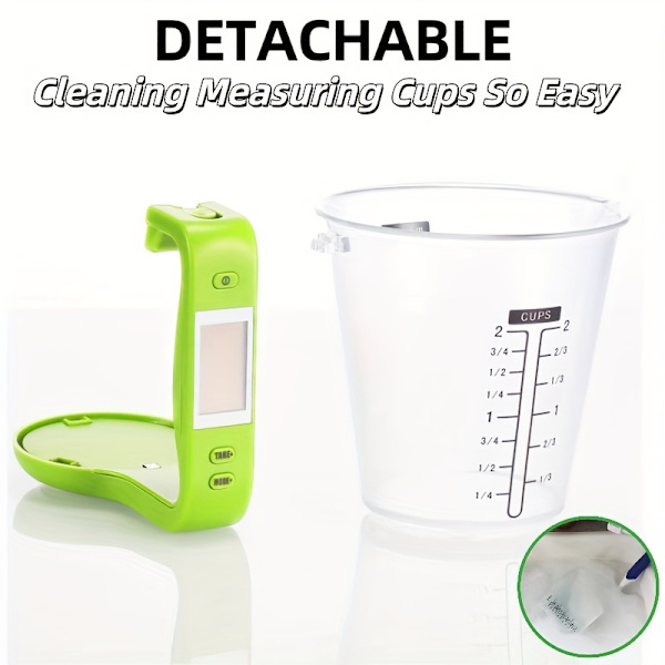 Smart 600 ml målebeger med vekt, termometer og 6-i-1 enhetskonverterer Gray