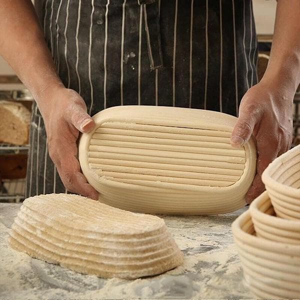 2-pack proofing basket - Oval 25 cm bread proofing basket - Handmade from natural rattan - Includes linen cloth - For sourdough and bread baking