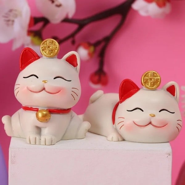 Håndlavede Søde Lykkekat Små Ornamenter Mini Bil Interiør Dekoration Resin C...