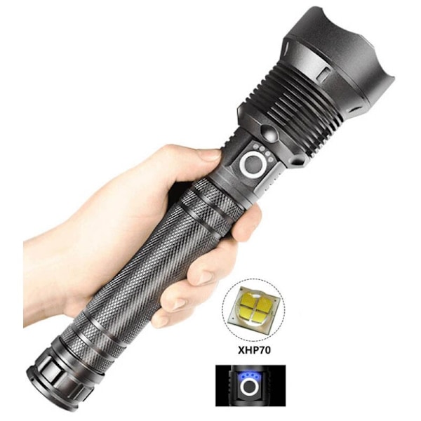 P70 Ficklampa Starkt Ljus Vattentät Utomhusficklampa USB-Laddningsbar Högeffekts LED-Ficklampa