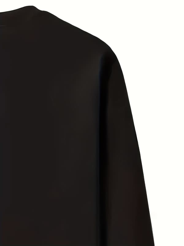 Fleeceforet genser med rund hals for menn, langermet vintergenser, varm uformell topp S Black