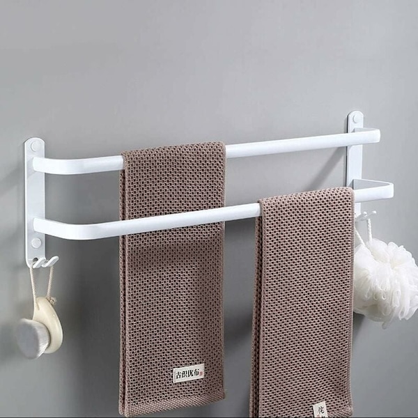 50 cm dobbeltlags punch + punch-fri hvidt rum aluminium håndklædeholder multi-la...