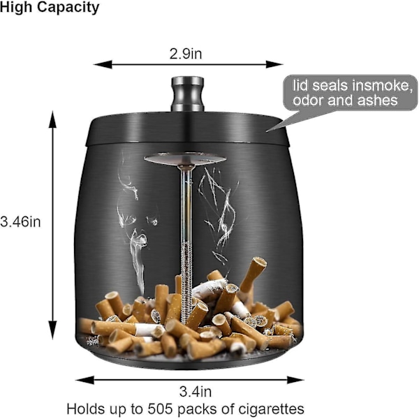 Rostfritt Stålashtray med Lock för Utomhus Vindtät Ashtray med Halkskyddad Bas för Utomhus- och Inomhusbruk Svart Black M