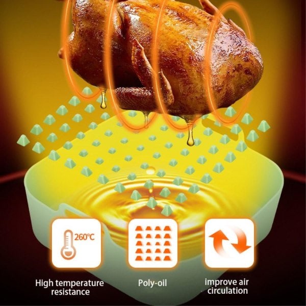 20 cm Neliömäinen Uusiokäyttöinen Silikoninen Air Fryer -Uunin Tarvike Vihreä