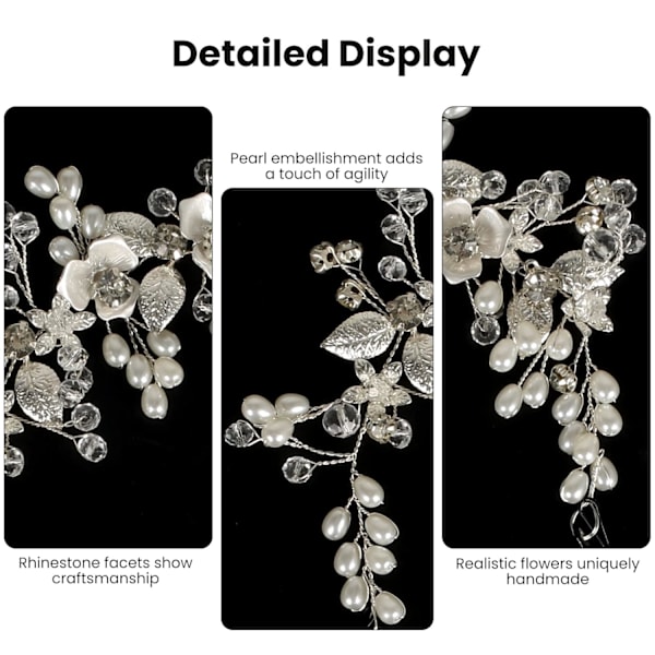 Brudgomshårtilbehør Bryllupsblomsterhodeplagg med Rhinestone-perler for kvinner og jenter Bryllupsbankettfest Hårdekorasjon[CH]