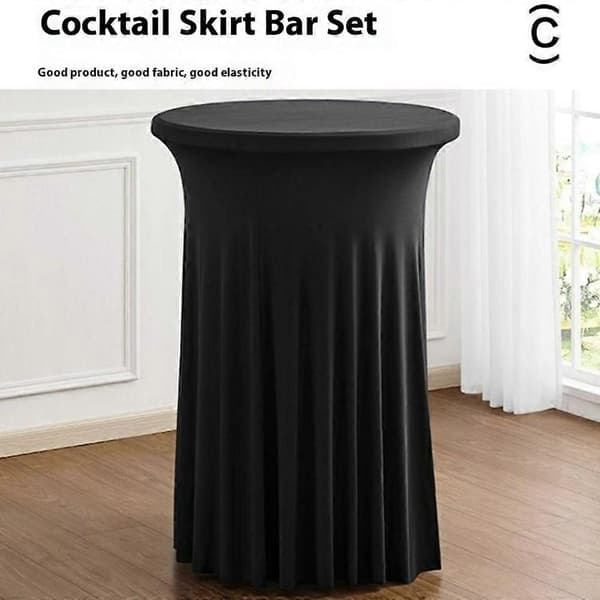 [LCS] 60 x 110 cm Elegant Round Cocktail Table Cover for Business Events Solid Color Stretch Skirt Tablecloth