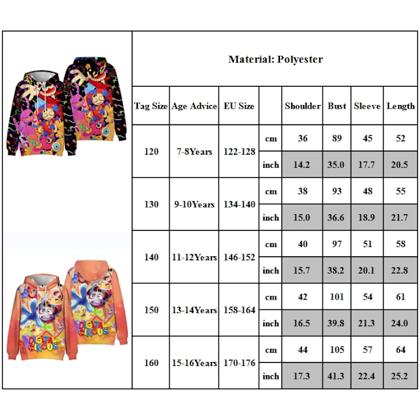 Barnens Fantastiska Digitala Cirkus Pojkar Hoodies Långärmade Toppar A A 160cm