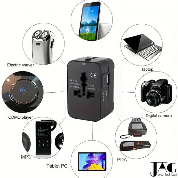 Universal rejseadapter med EU/US/UK/AU-stik, kompatibel med iPhone, Samsung, Android, iPad, bærbare computere SF-931