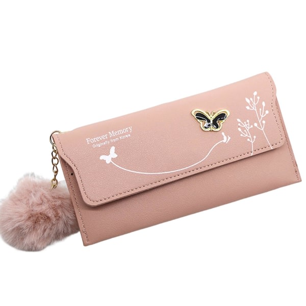 Lång plånbok rosett enfärgad kvinnors clutch myntväska Pink