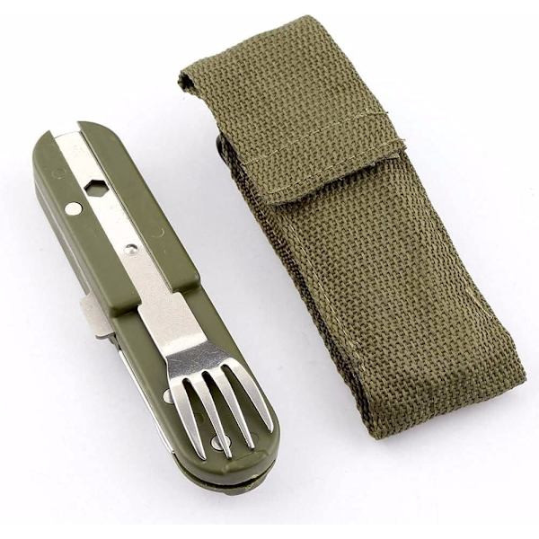 Gaffel Ske, Sammenfoldeligt Bærbart Olivengrønt Picnic Bestik i Rustfrit Stål...