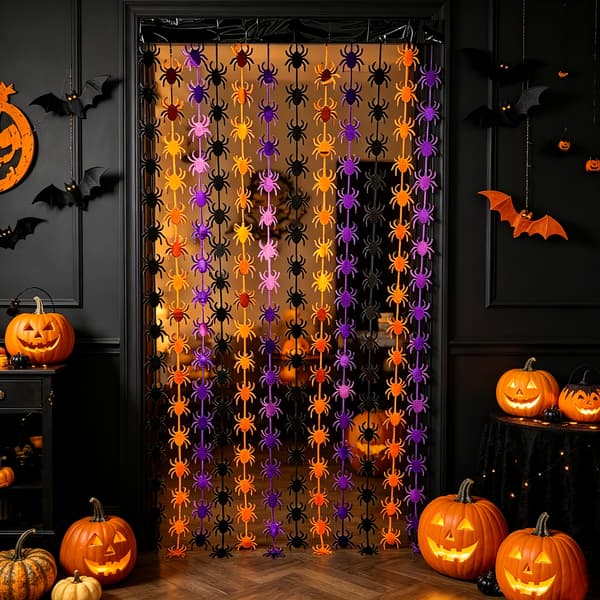 Halloween Fest Baggrundsdekorationssæt med Græskar og Edderkopperegnbånd 2pcs Halloween Spide