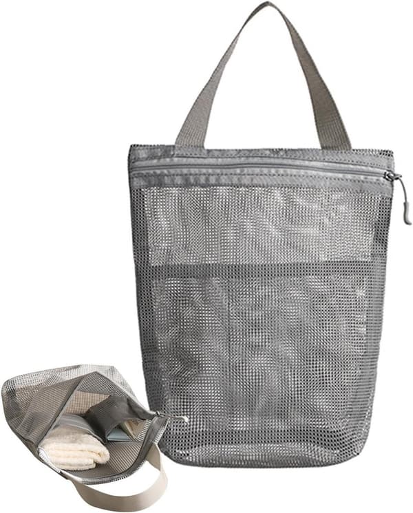 Bærbar net-brusepose toiletry organizer 3 lommer, hurtigtørrende til fitnesscenter strandrejser