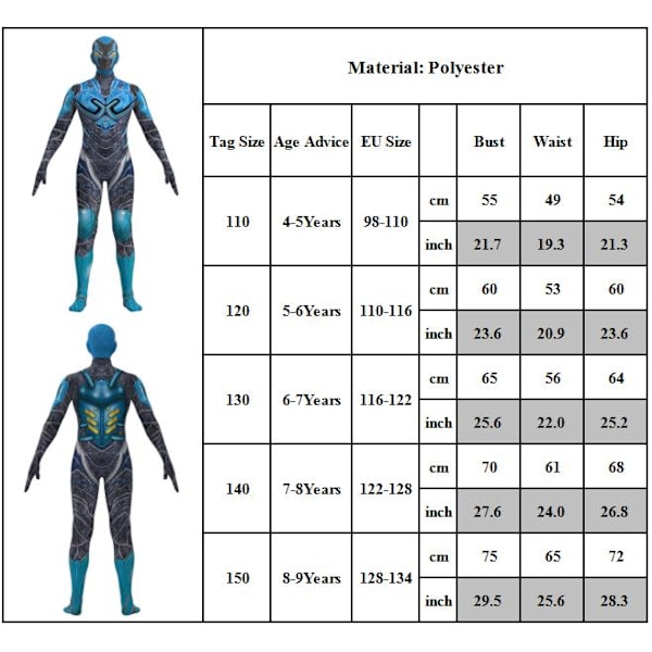 Barn Pojkar Flickor Blue Beetle Julkostym Jumpsuit Mask Set 130cm