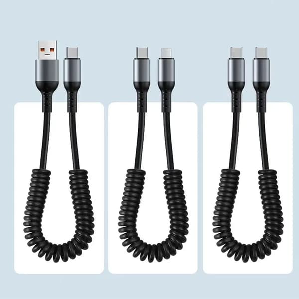 Spiralbilladerkabel 6A Hurtiglading USB-C for iPhone 15 Huawei Xiaomi[ZHE] 0.25m-1m USB A to USB C