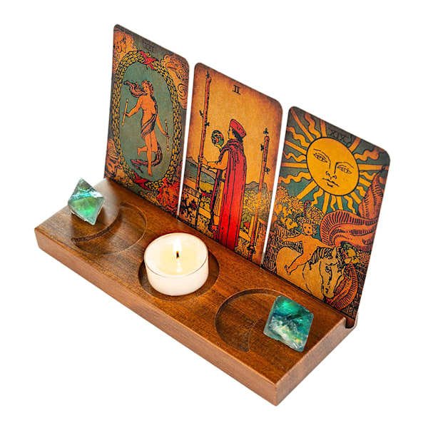 Trä Triple Moon Stativ Trä Tarotkort Ljusdisplayhållare Altartillbehör