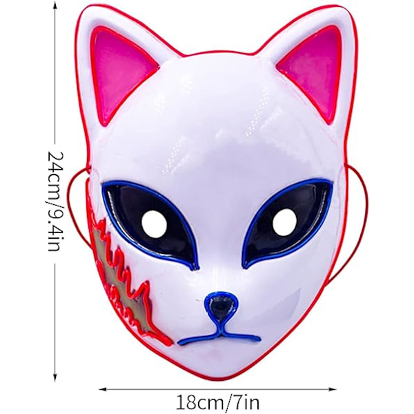 (Rosa) Fox Face LED Demon Slayer Maske, Japansk Anime Killer Cosplay Personlighetsmaske, Cosplay Hodeplagg, Halloween Jul Fest Kostyme Tilbehør Ki