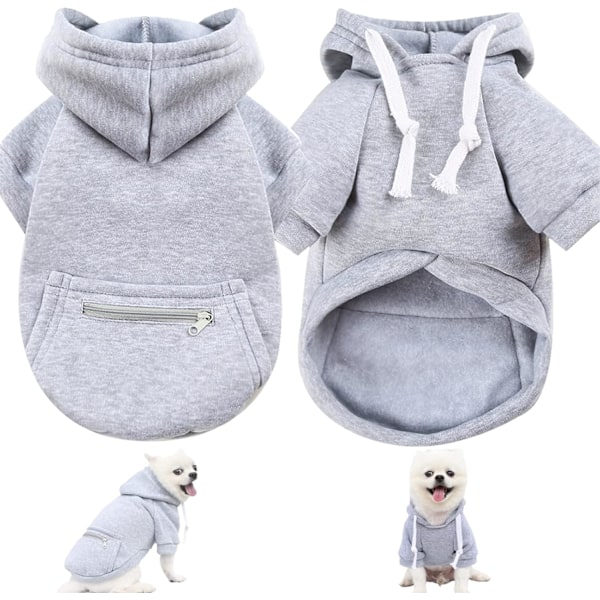 Hundekatte Hundefleece Lille Hundemode Hvalpesweatshirt med Frugt Snack Lynlås Lomme Hundekatte Snøretrøje (Grå, L) Grey L