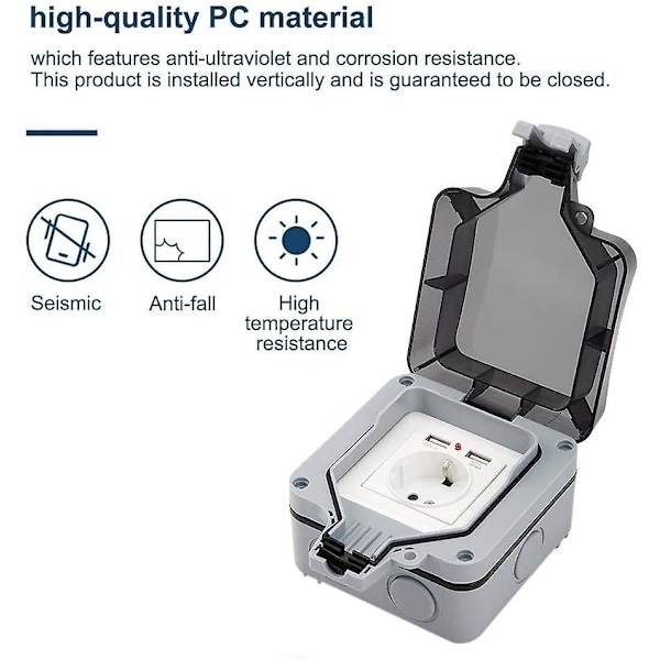 Ulkokäyttöön tarkoitettu pistorasia puutarhaan, säänkestävä USB-pistorasia, seinään asennettava [ch]