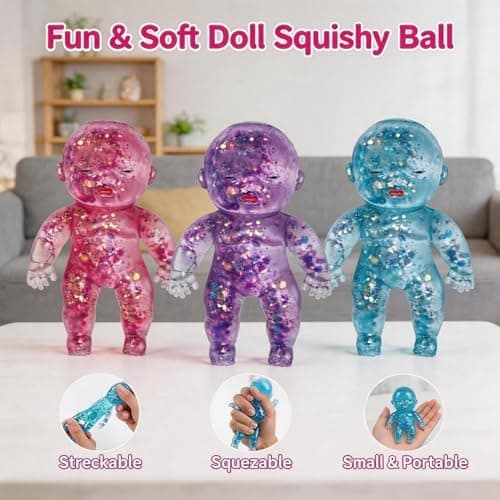 Glitterdukke Squishies Stressbold, Squishy Babies Sensorisk Fidget til Stresslindring, Blød Sød Klem, Bærbar Skrivebordsdekoration og Afslappende Gave