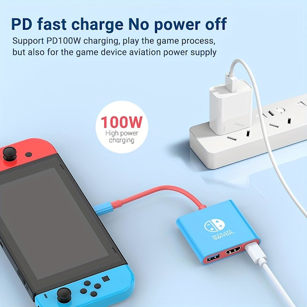 Pd100w Dokkingstasjon for Nintendo Switch, bærbar Switch Dock Erstatning for Nintendo Switch Dock Switch Hdmi Adapter Usb 3.0 Switch Tv Dock, for Ni